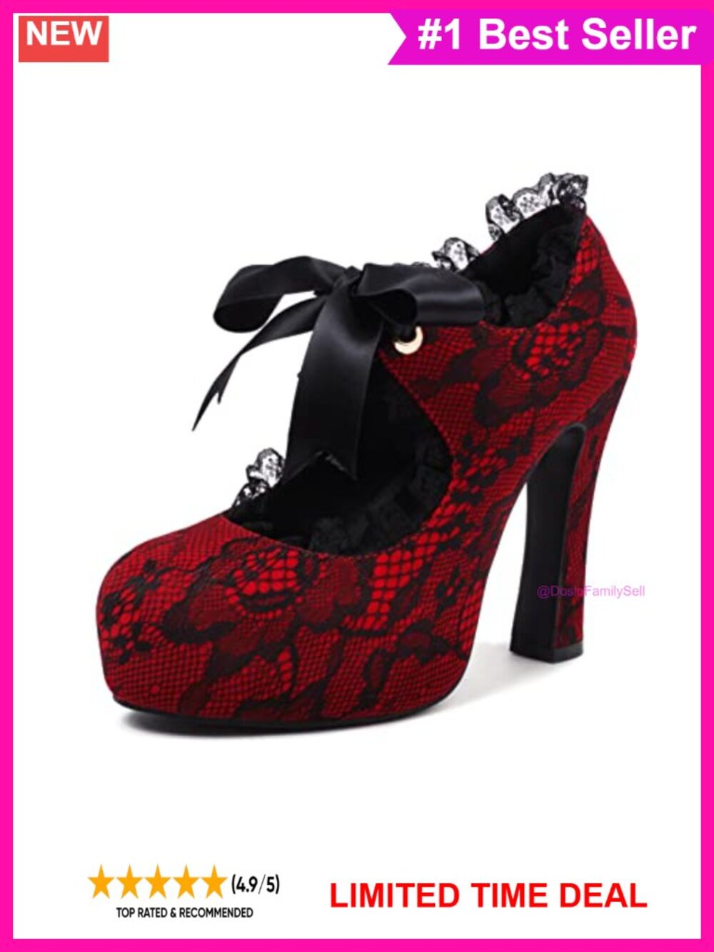 Platform High Heel Pumps Lace Flower Mary Jane Gothic Prom Shoes